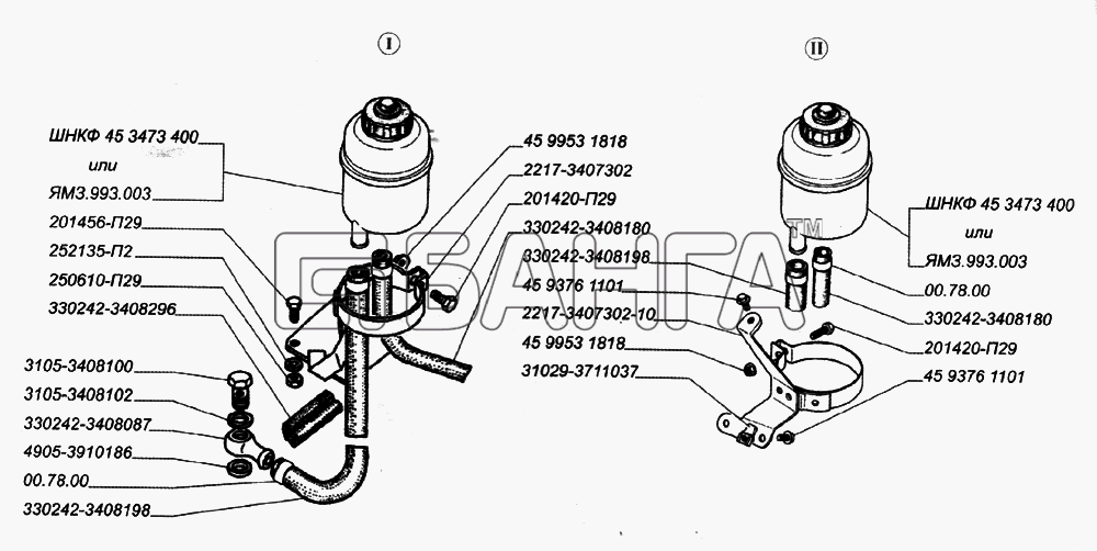 ГАЗ ГАЗ-2705 (дв. ЗМЗ-406) Схема Бачок и шланги гидроусилителя руля